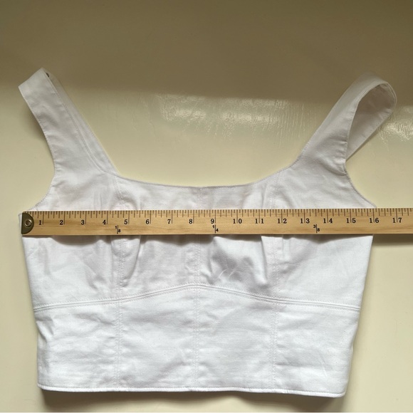 Banana Republic Crop Top Corset Bustier Square Neck  Linen Smocked White Size 4 - Picture 7 of 8